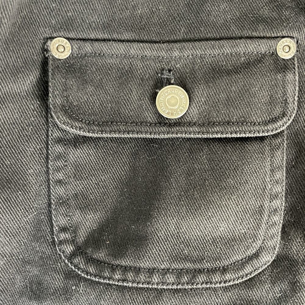 Lauren Ralph Lauren Cropped Black Denim Jacket with Leather Collar MD Petite - Picture 8 of 14